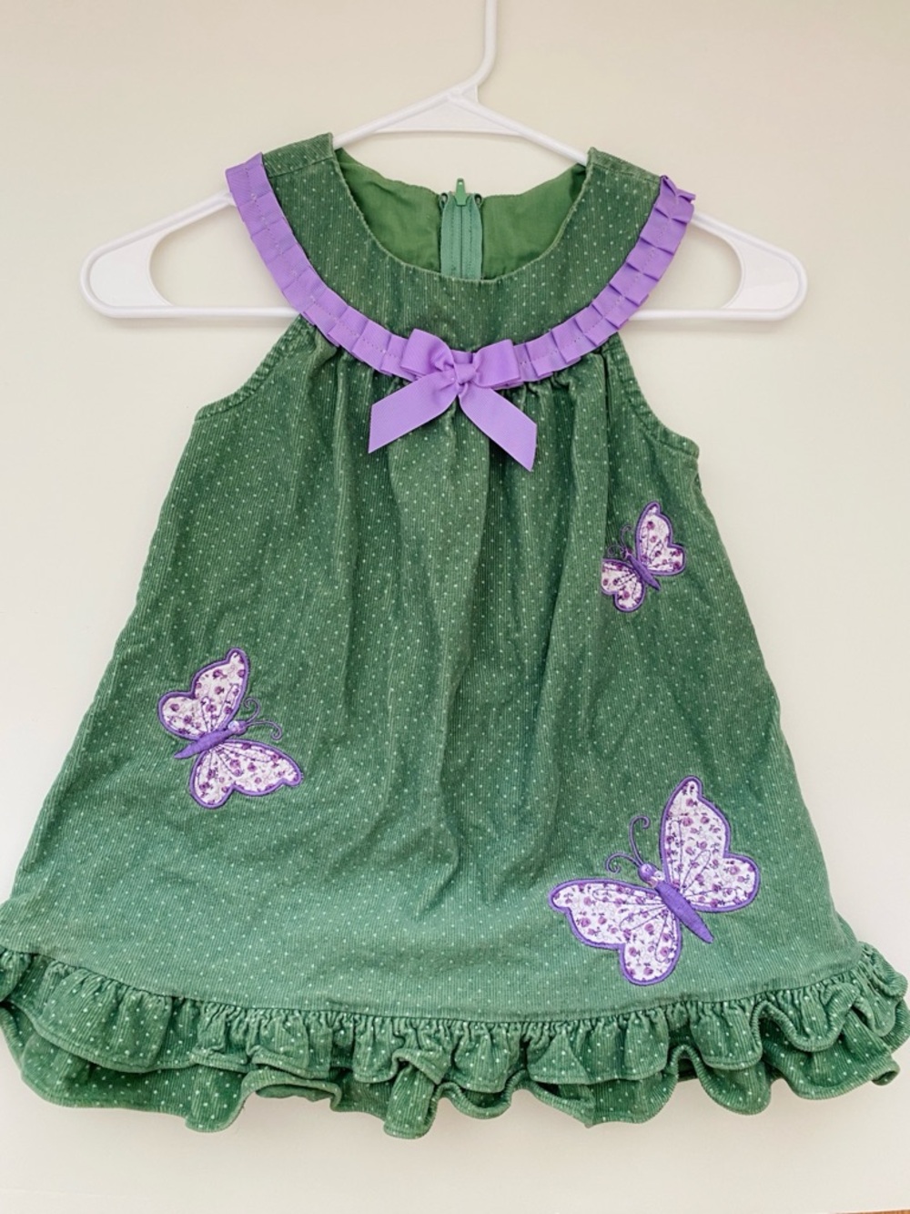Rare Too Girl Dress With Embroidered Butterflies Polka Dots Sz 4 Green Lavender